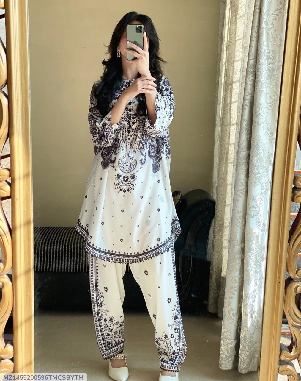 2 Pcs Women's Stitched Printed Co-Ord Set